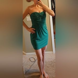 Ruched top green mini dress